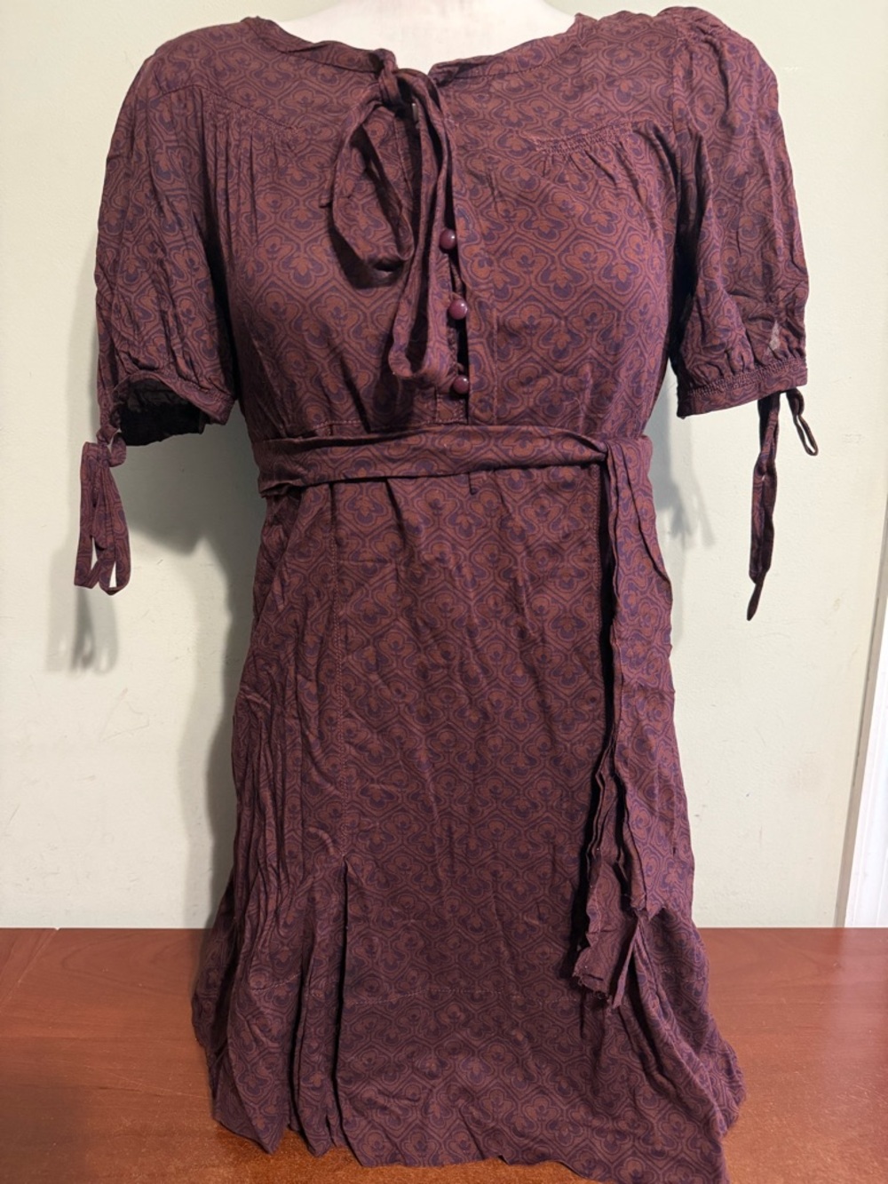 MARC MARC JACOBS DRESS COTTON SIZE 4 BROWN NAVY PRINT PRE-OWNED